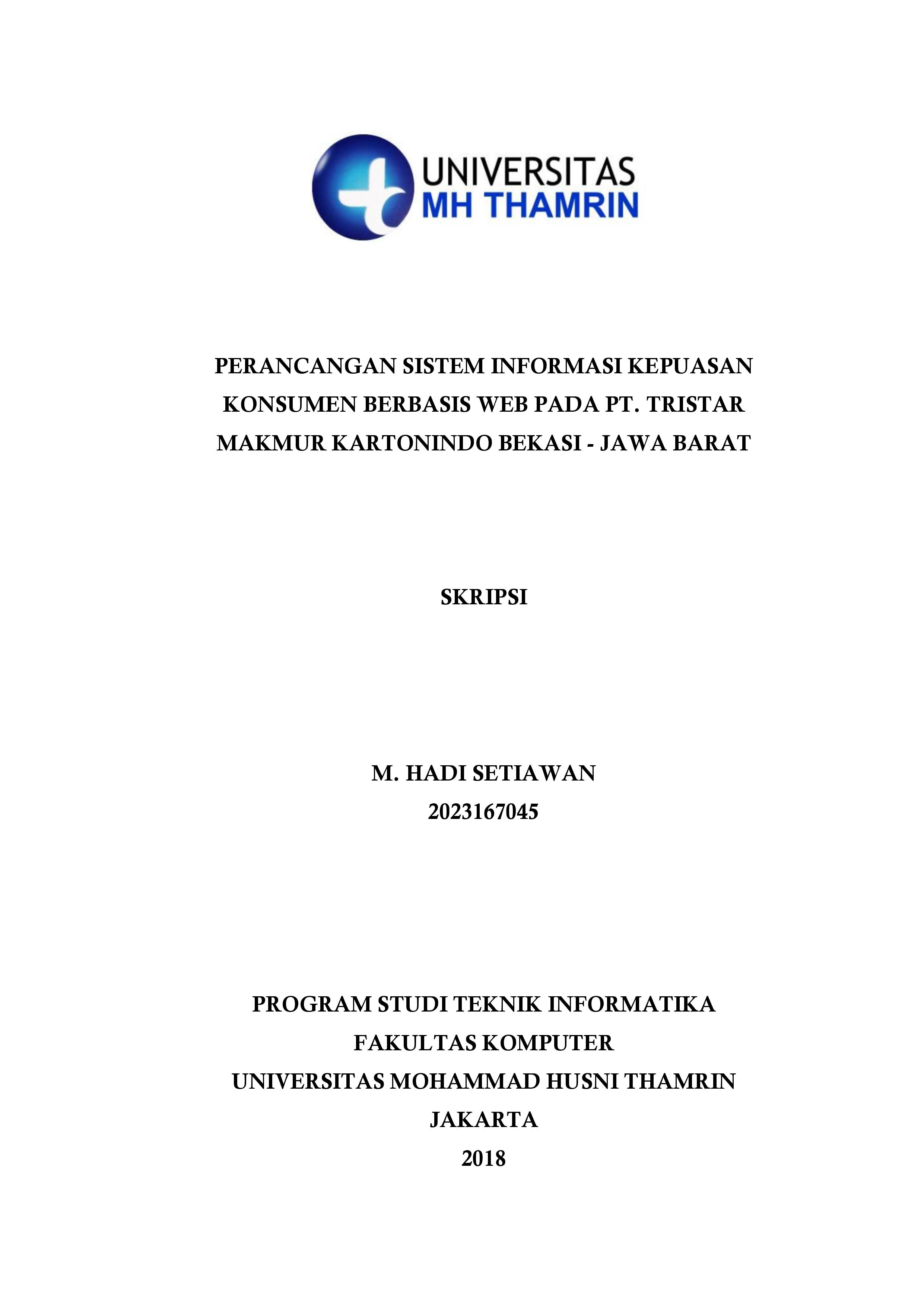 Perancangan Sistem Informasi Kepuasan Konsumen Berbasis Web Pada PT. Tristar Makmur Kartonindo Bekasi - Jawa Barat