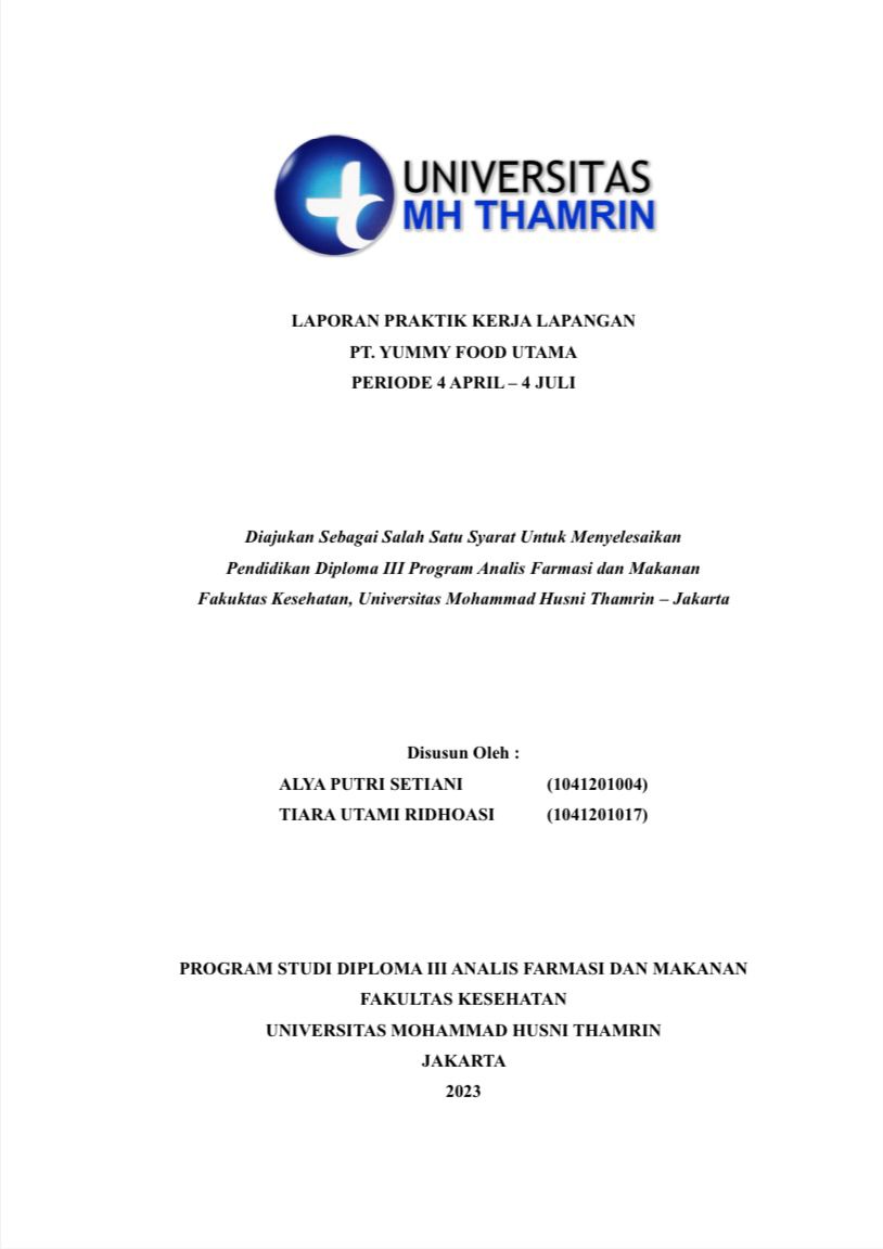 Laporan Praktik Kerja Lapangan PT. Yummy Food Utama Periode 4 April - 4 Juli