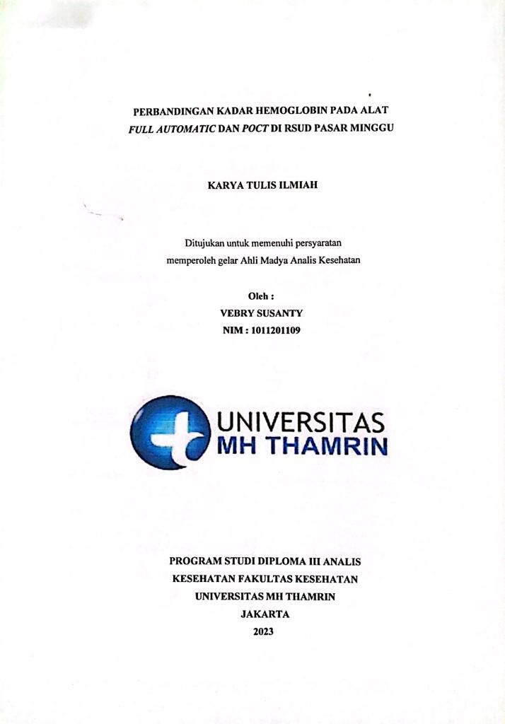 PERBANDINGAN KADAR HEMOGLOBIN PADA ALAT FULL AUTOMATIC DAN POCT DI RSUD PASAR MINGGU