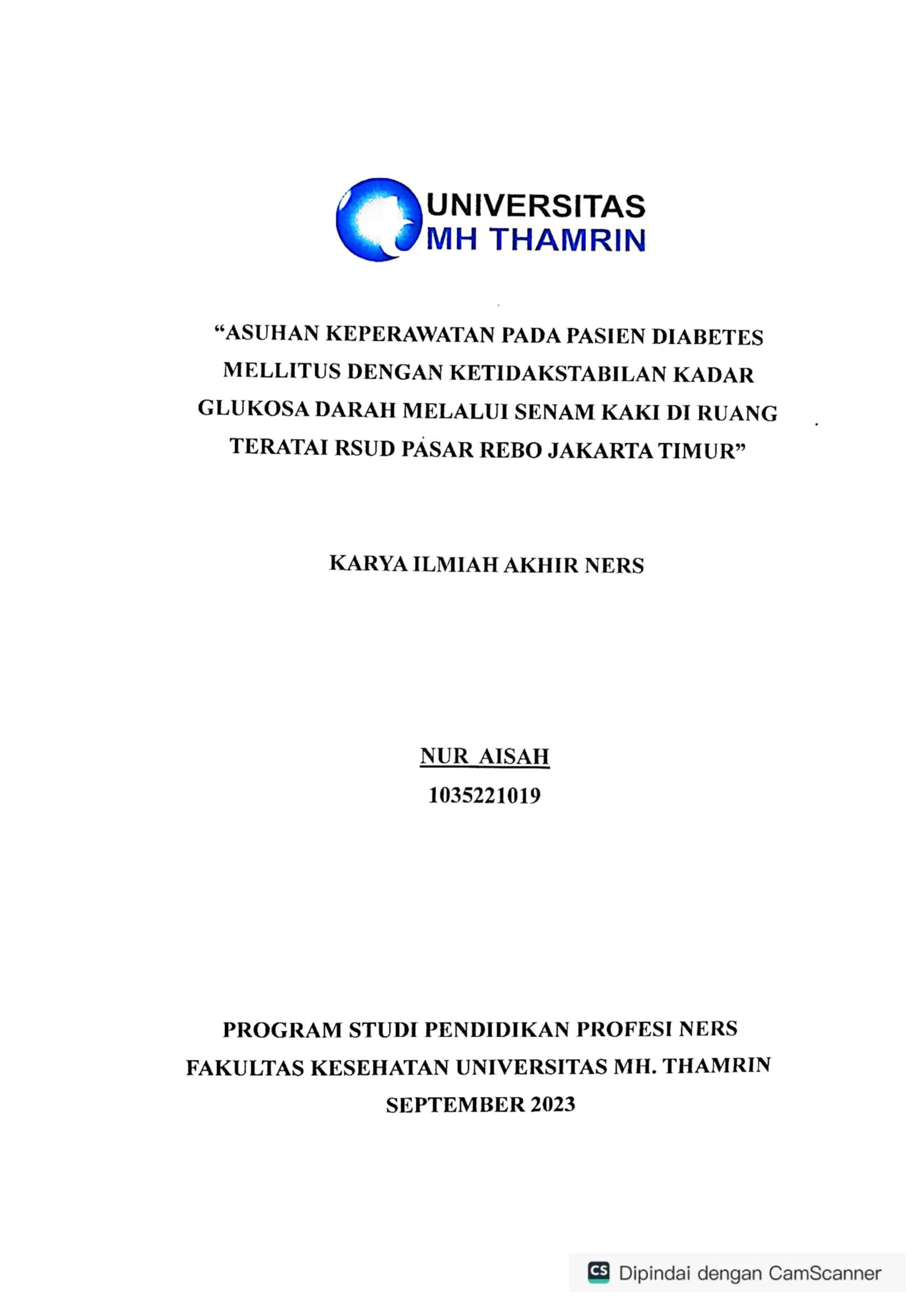 Asuhan Keperawatan Pada Pasien Diabetes Mellitus Dengan Ketidakstabilan Kadar Glukosa Darah Melalui Senam Kaki Di Ruang Teratai RSUD Pasar Rebo Jakarta Timur