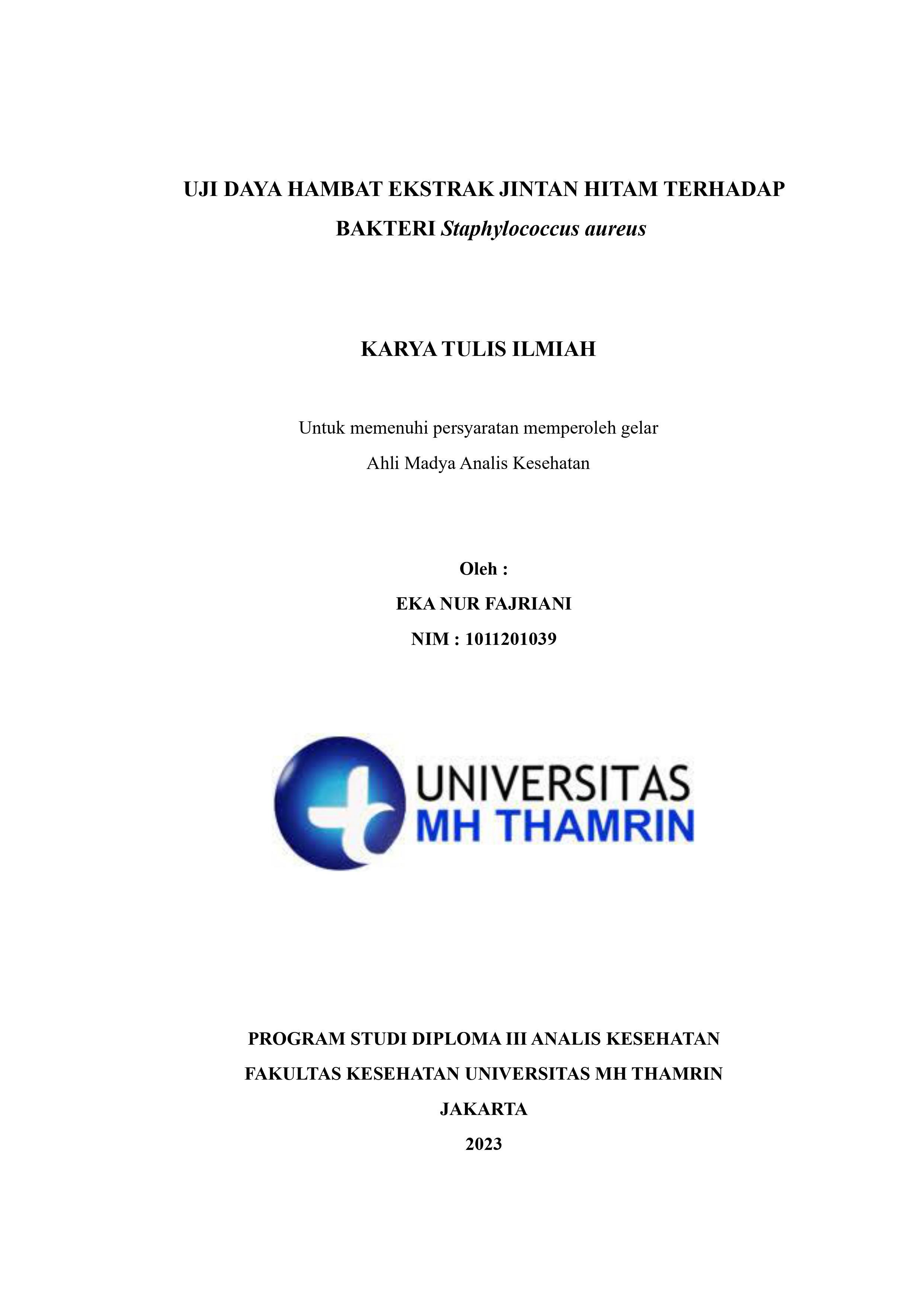 UJI DAYA HAMBAT EKSTRAK JINTAN HITAM TERHADAP BAKTERI Staphylococcus aureus