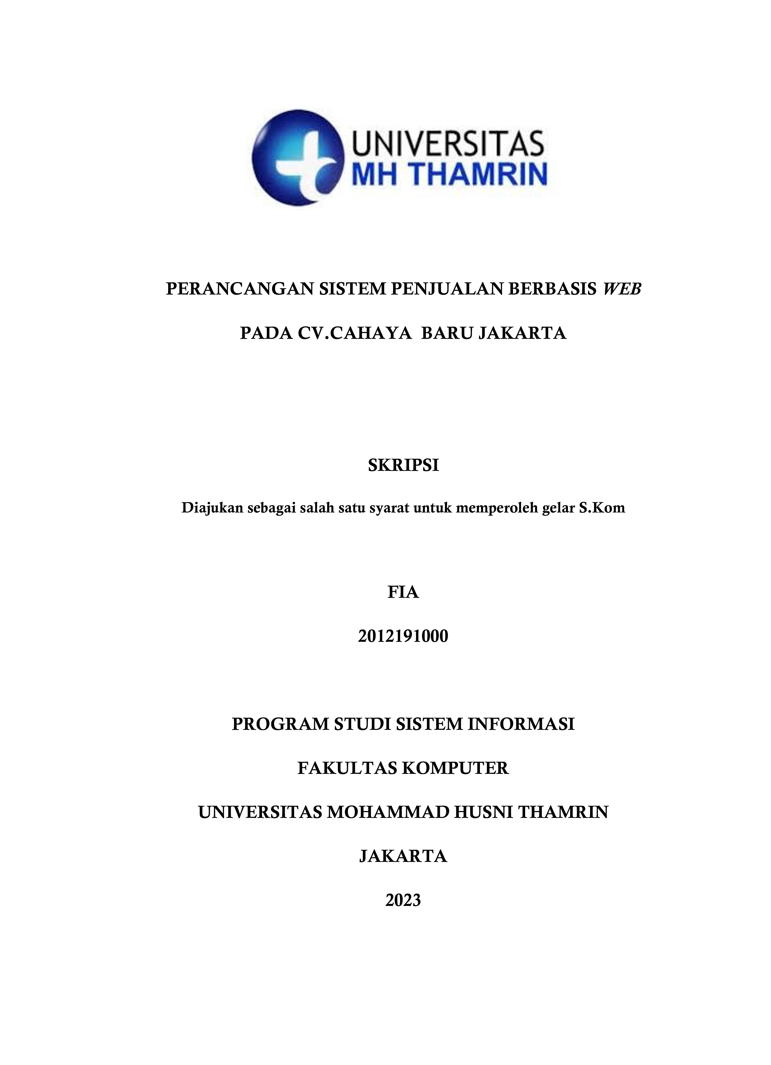 PERANCANGAN SISTEM PENJUALAN BERBASIS WEB PADA CV.CAHAYA  BARU JAKARTA
