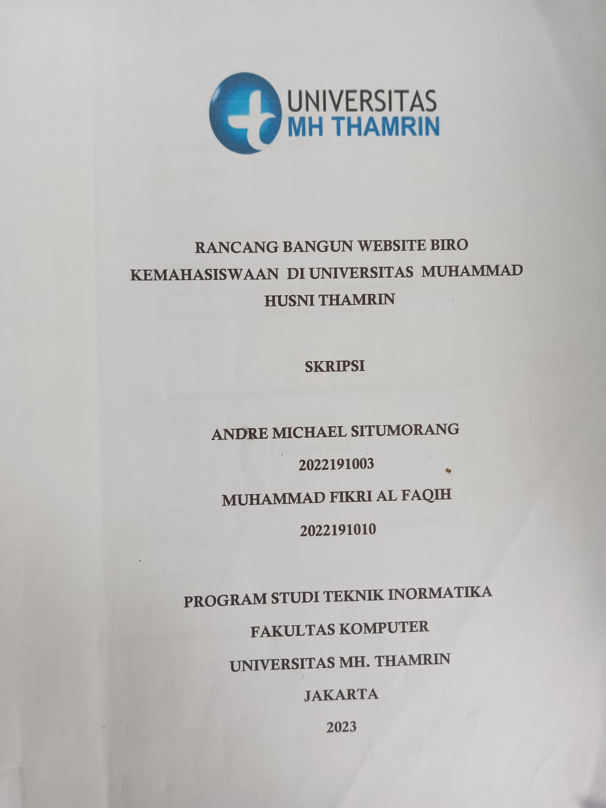 RANCANG BANGUN WEBSITE KEMAHASISWAAN DI UNIVERSITAS MUHAMMAD HUSNI THAMRIN