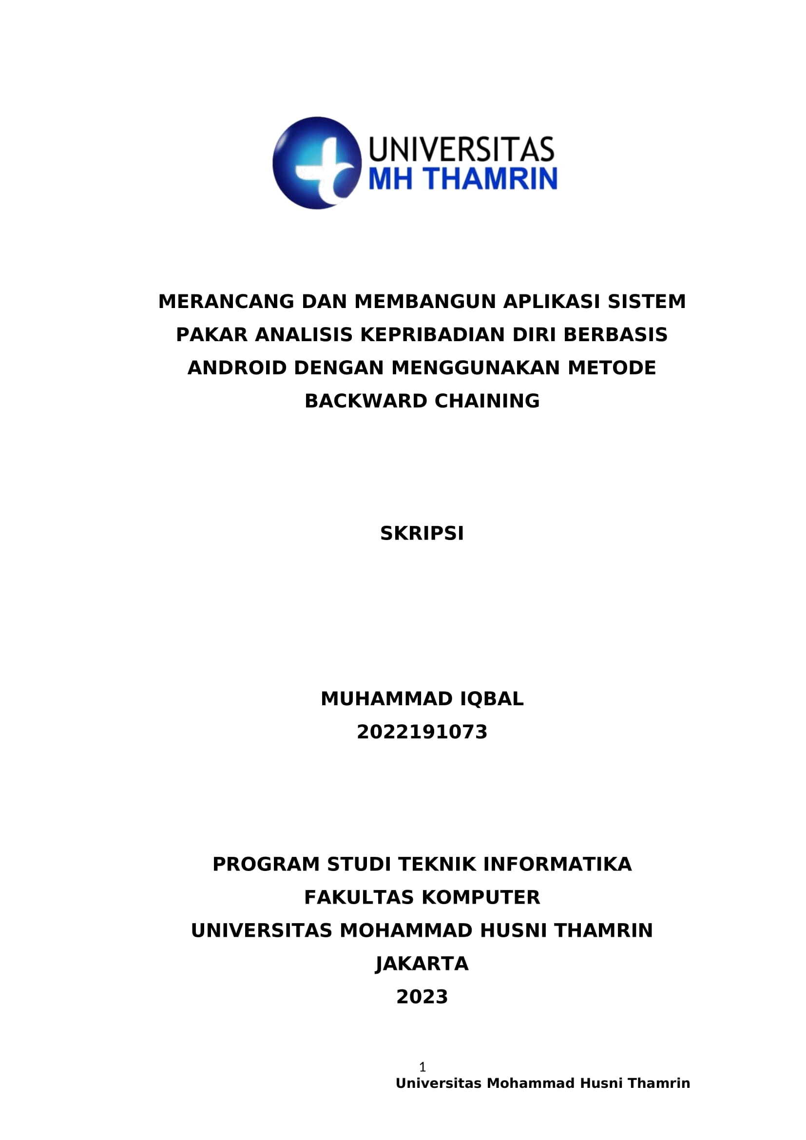 merancang dan Membangun Aplikasi Sistem Pakar analisis kepribadian berbasis Android  dengan menggunakan metode Backward Chaining