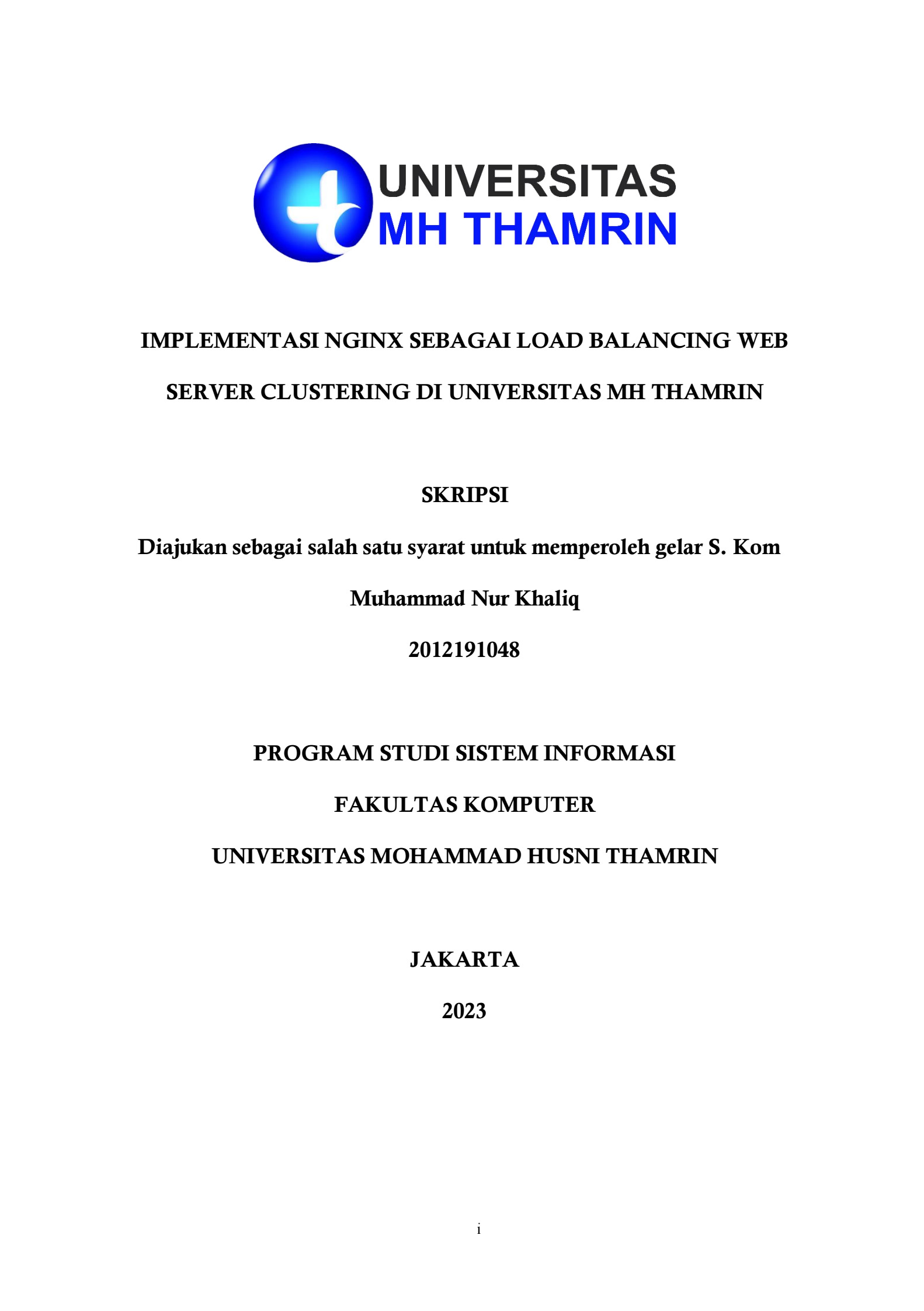 IMPLEMENTASI NGINX SEBAGAI LOAD BALANCING WEB  SERVER CLUSTERING DI UNIVERSITAS MH THAMRIN