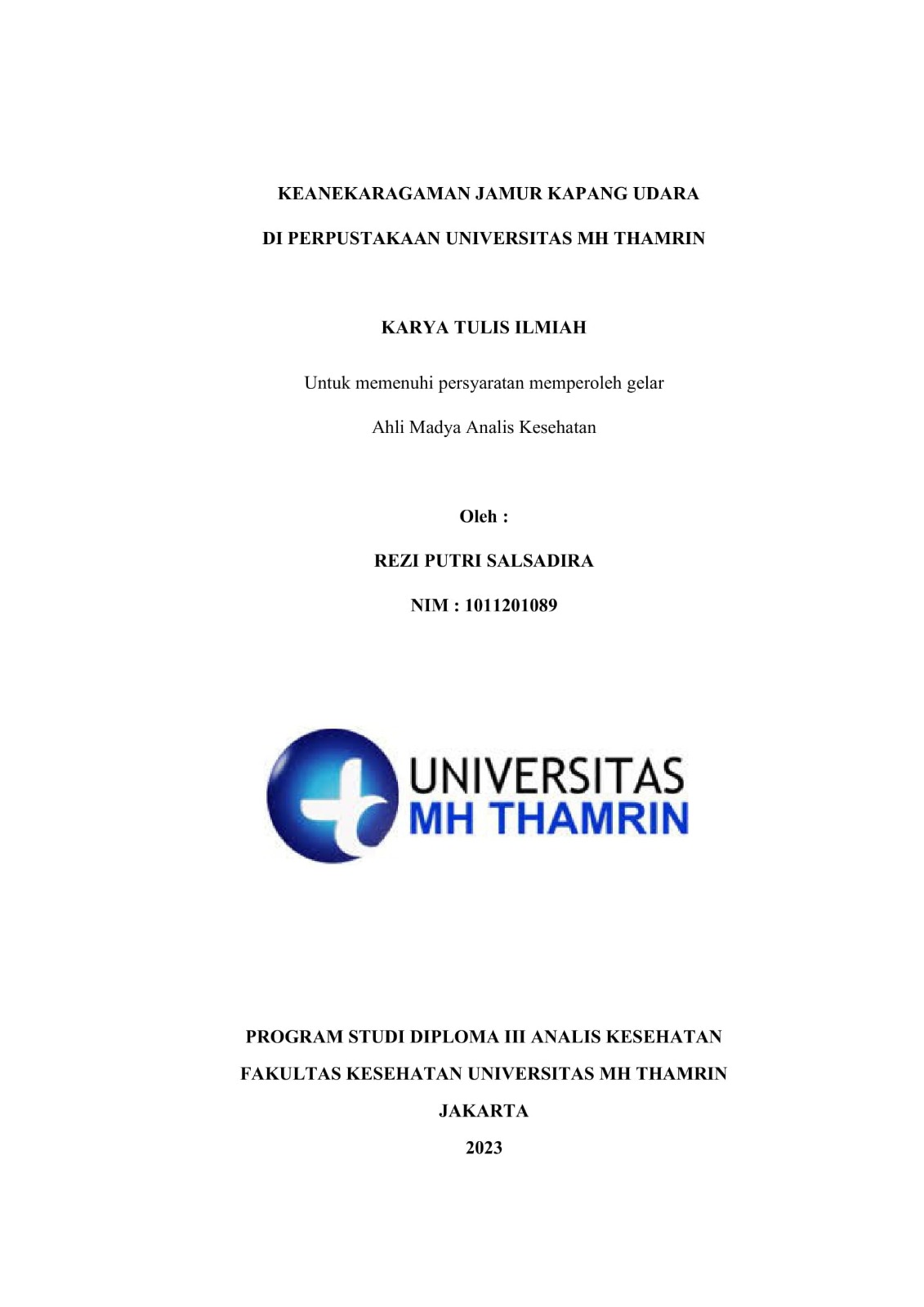 KEANEKARAGAMAN JAMUR KAPANG UDARA DI PERPUSTAKAAN UNIVERSITAS MH THAMRIN