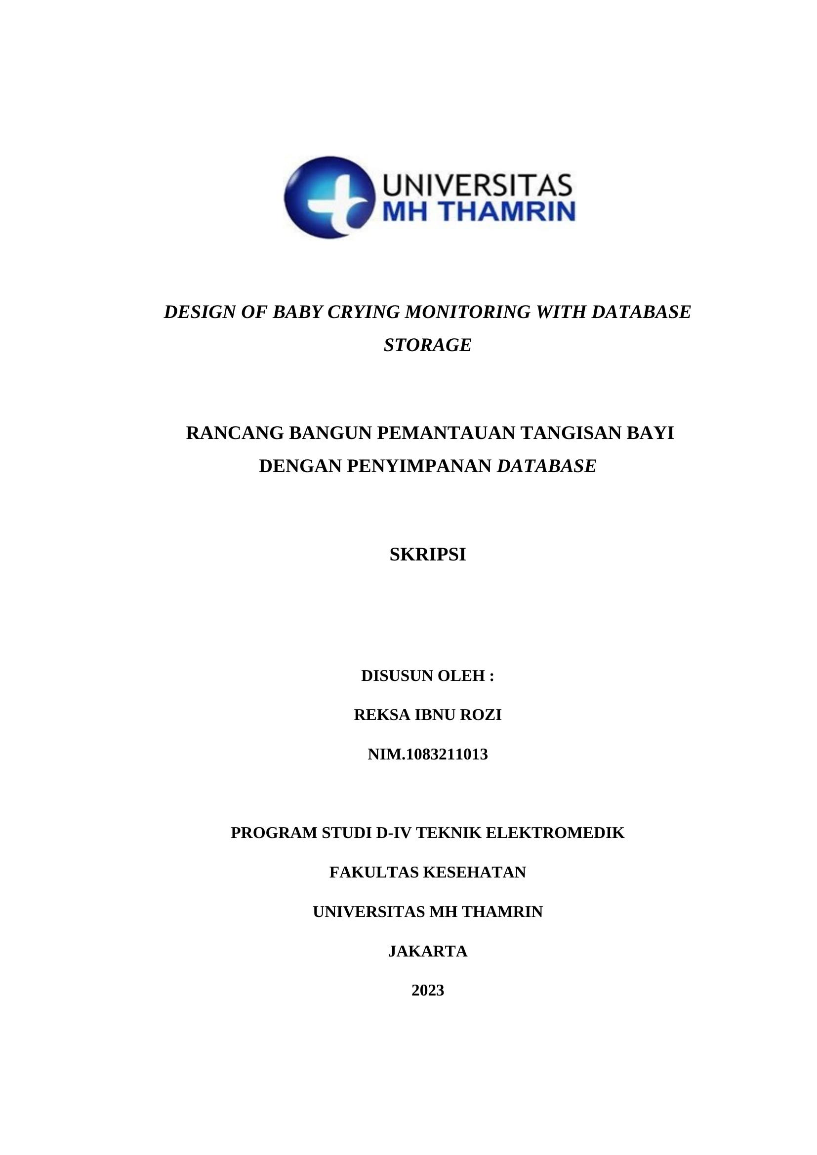 RANCANG BANGUN PEMANTAUAN TANGISAN BAYI DENGAN PENYIMPANAN DATABAE
