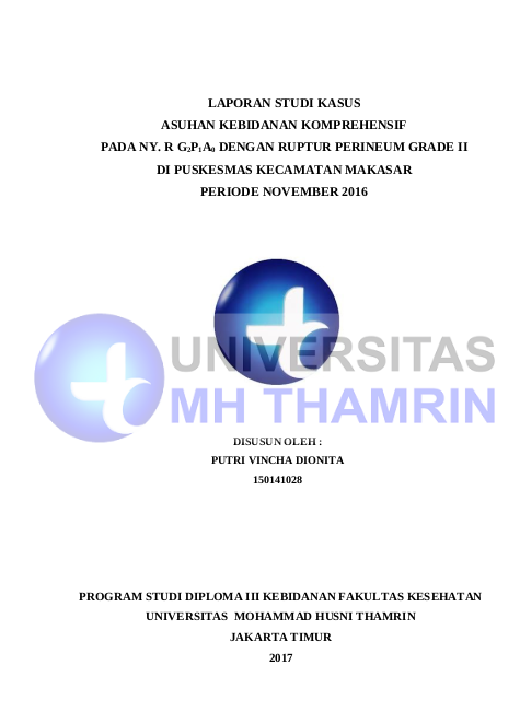 Asuhan Kebidanan Komprehensif pada Ny. I G2P1A0  Dengan Persalinan Normal di Puskesmas Kecamatan Makasar Periode November 2016