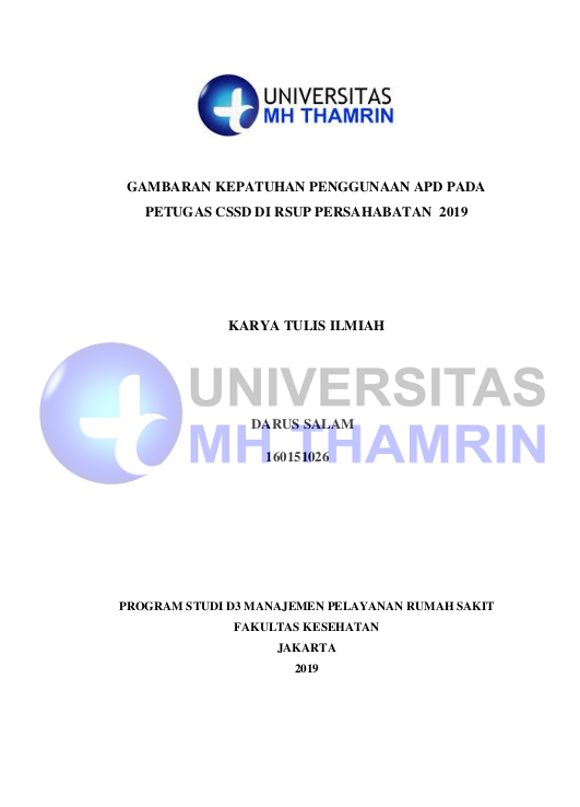 Gambaran Kepatuhan Penggunaan Apd Pada Petugas Cssd Di Rsup Persahabatan Tahun 2019