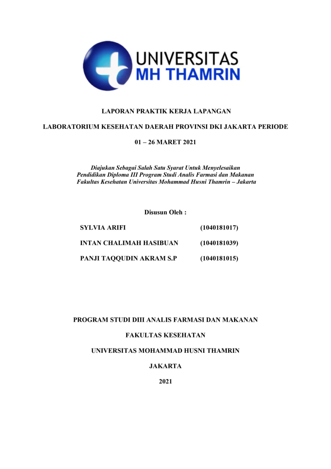 LABORATORIUM KESEHATAN DAERAH PROVINSI DKI JAKARTA PERIODE 01  26 MARET 2021
