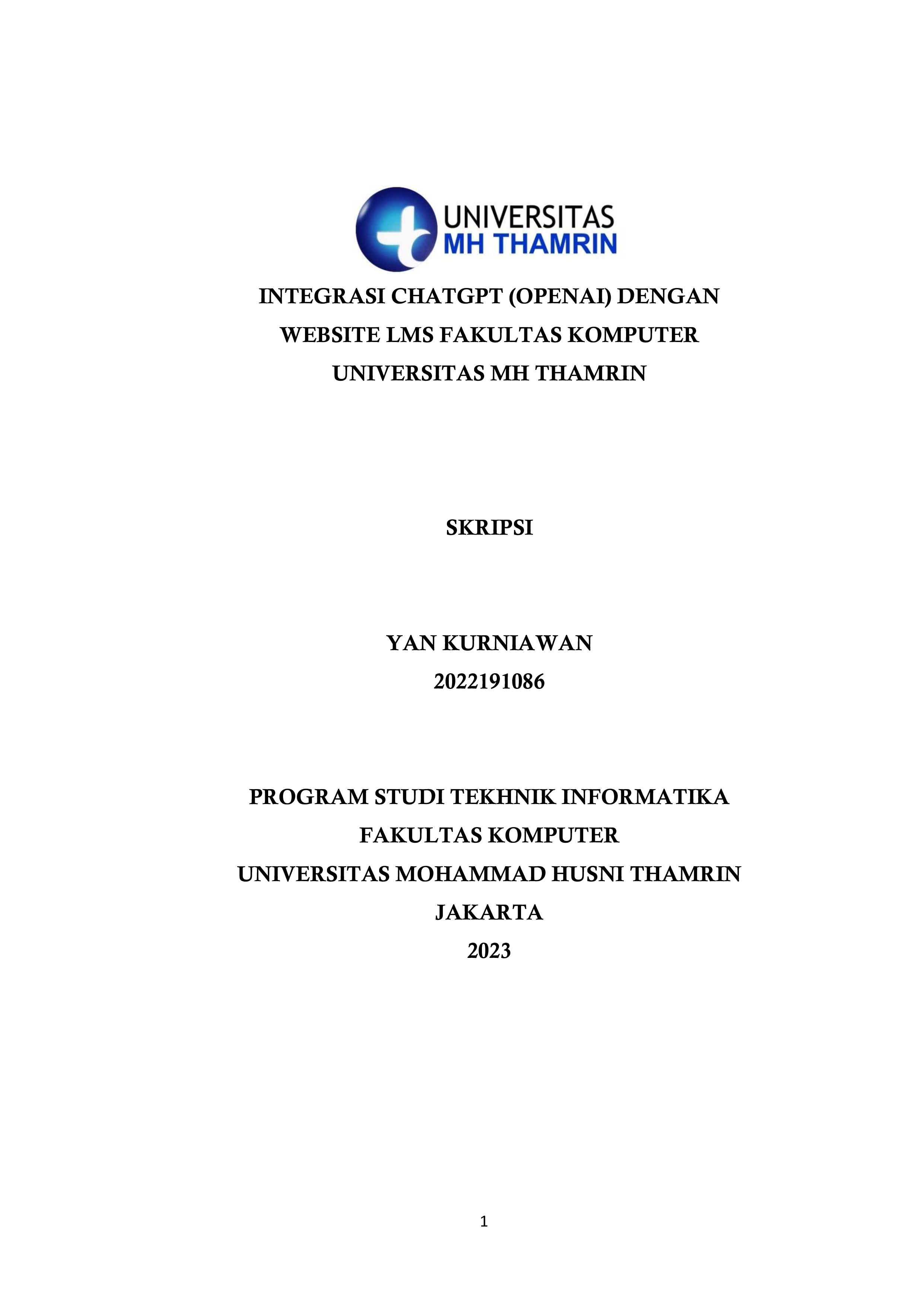 Integrasi open AI dengan Website LMS Fakultas Komputer UMHT