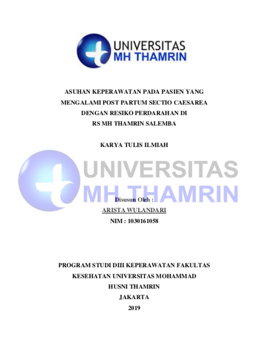 suhan Keperawatan Pada Pasien Yang Mengalami Post Partum Sectio Caesarea Dengan Resiko Perdarahan Di RS Mh Thamrin Salemba